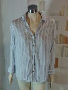 Sigrid Olsen Light Blue & White Striped Linen Shirt